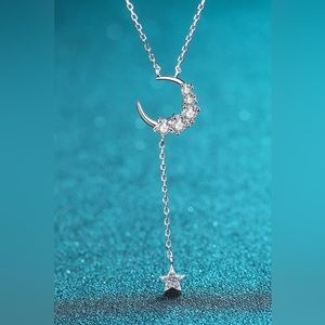 Moon & Star .4 Carat Moissanite Simple Dainty Whimsical Necklace
